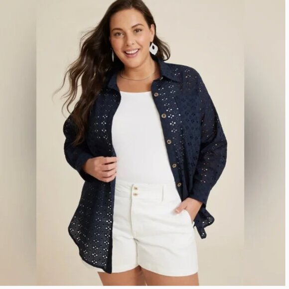 Maurices Deep Blue Eyelet Blouse Jacket - Picture 2 of 10